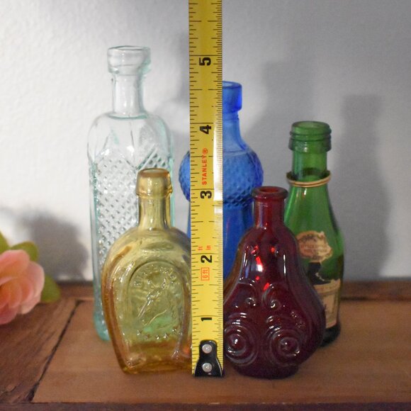 Antique Vintage Mini Color Glass Apothecary Bottles Rustic Farmhouse Decor - Picture 3 of 16